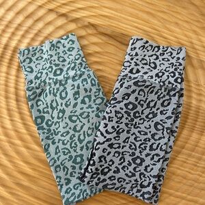 Leopard Print Scrunch Biker Shorts - Green and Gray